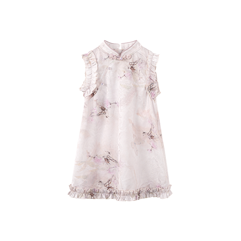 柒号童仓女童中国风盘扣连衣裙夏装新款木耳边中式改良旗袍裙潮 - 图3