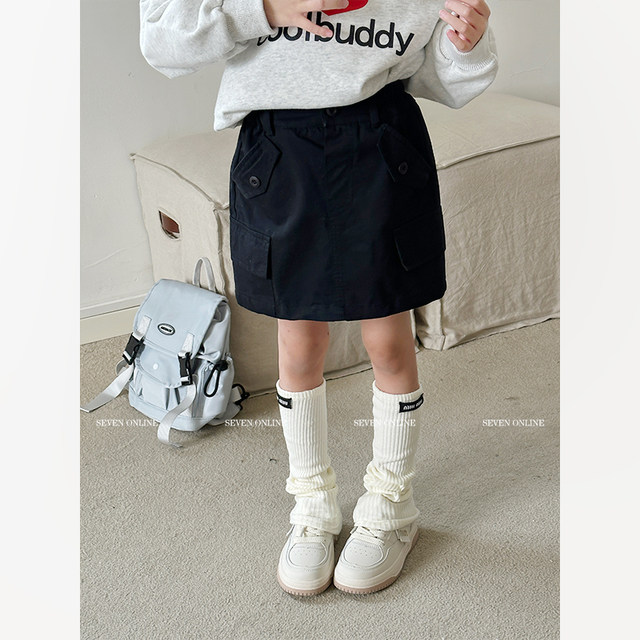 No. 7 Children's Warehouse Girls' Fashionable American Workwear Denim Skirt Spring Clothes New Children's High Waist A-Line Skirt Trendy
