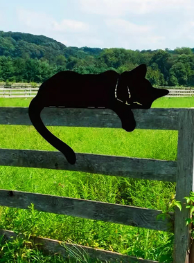 户外铁艺黑猫剪影栅栏顶摆件