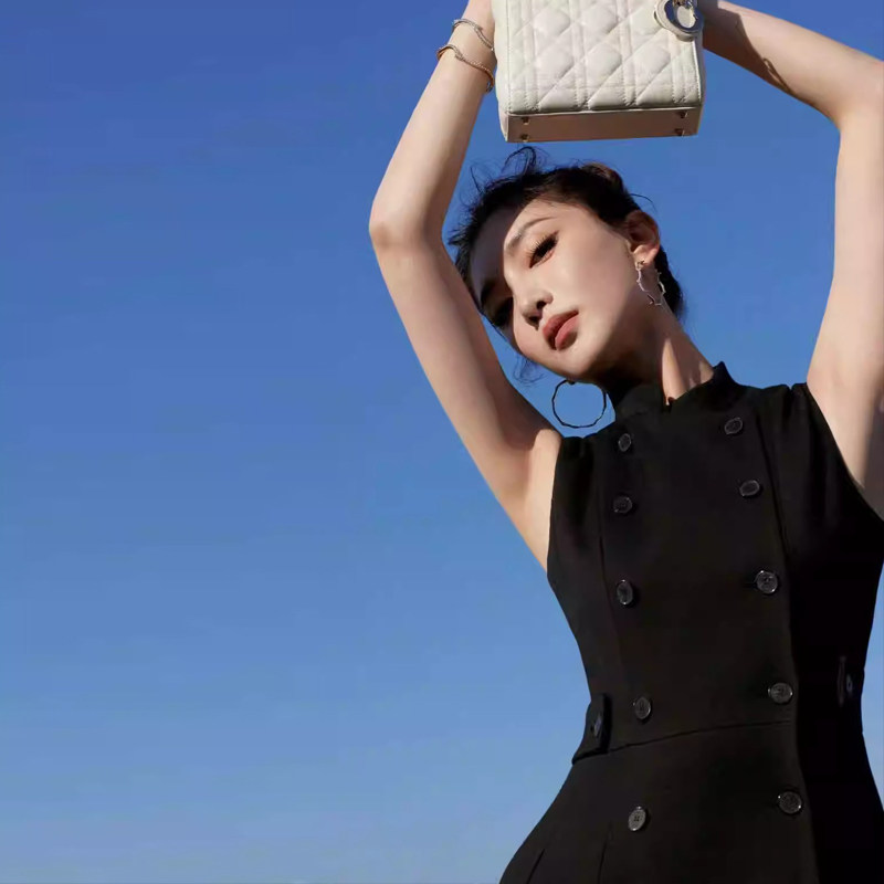 高定 D家新款职场气质西装马甲连衣裙女无袖长短裙修身显瘦女装