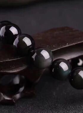 天然黑曜石生肖三合贵人猴鼠龙手链招财旺运男女佛珠