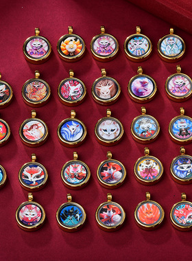 唐西藏唐卡嘎乌盒凤尾狐桃花狐九尾狐小吊坠 唐卡随身项链