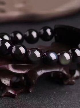 天然黑曜石生肖三合贵人猪兔羊手链招旺运男女款佛珠