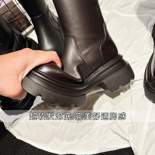 轻便~韩国单高跟皮带扣高筒机车靴女2025秋冬新款长靴ins风长筒靴 - 图1