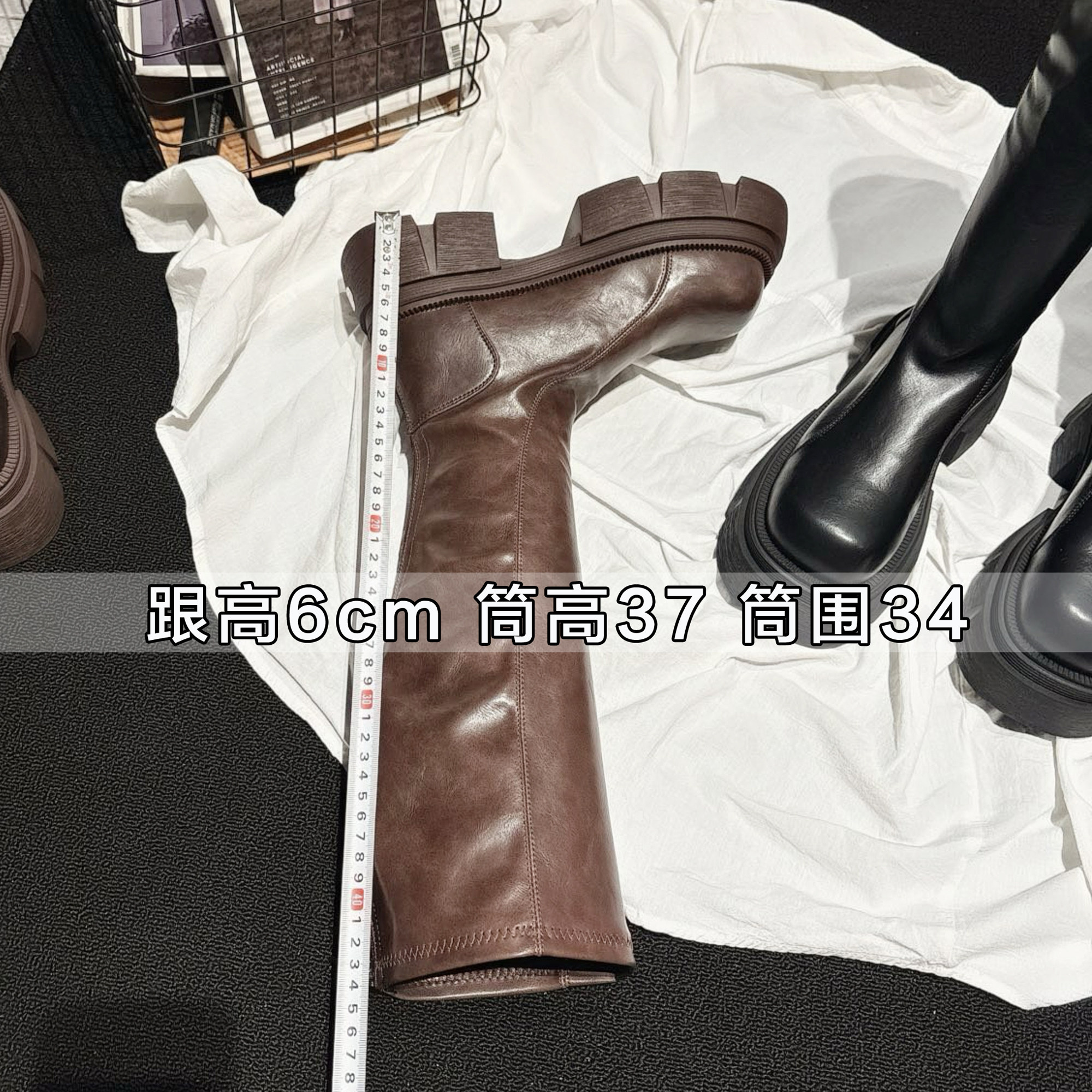 韩国单~粗高跟微弹高筒瘦瘦靴女2025秋冬新款长筒靴皱皱靴ins长靴,淘宝优惠券,粉丝福利购,淘宝优惠卷