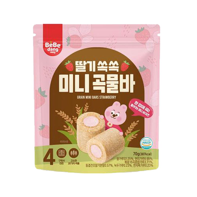 韩国进口bebedang贝贝团迷你谷物棒磨牙零食抓握拿捏手指零食70g