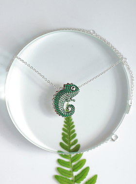 原创设计师变色龙925纯银项链