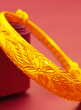 越南沙金手镯女拉伸龙凤花朵镯子镀金手镯可调节满天星妈手镯