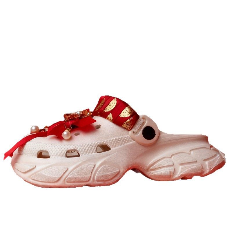 新中式婚礼洞洞鞋感软底4cm敬酒服陪嫁红色鞋可拆卸两穿,淘宝优惠券,粉丝福利购,淘宝优惠卷