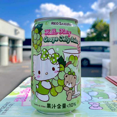 台湾进口KT三丽鸥kitty联名苹果葡萄芦荟味果味果汁爆珠饮料310ml - 图0
