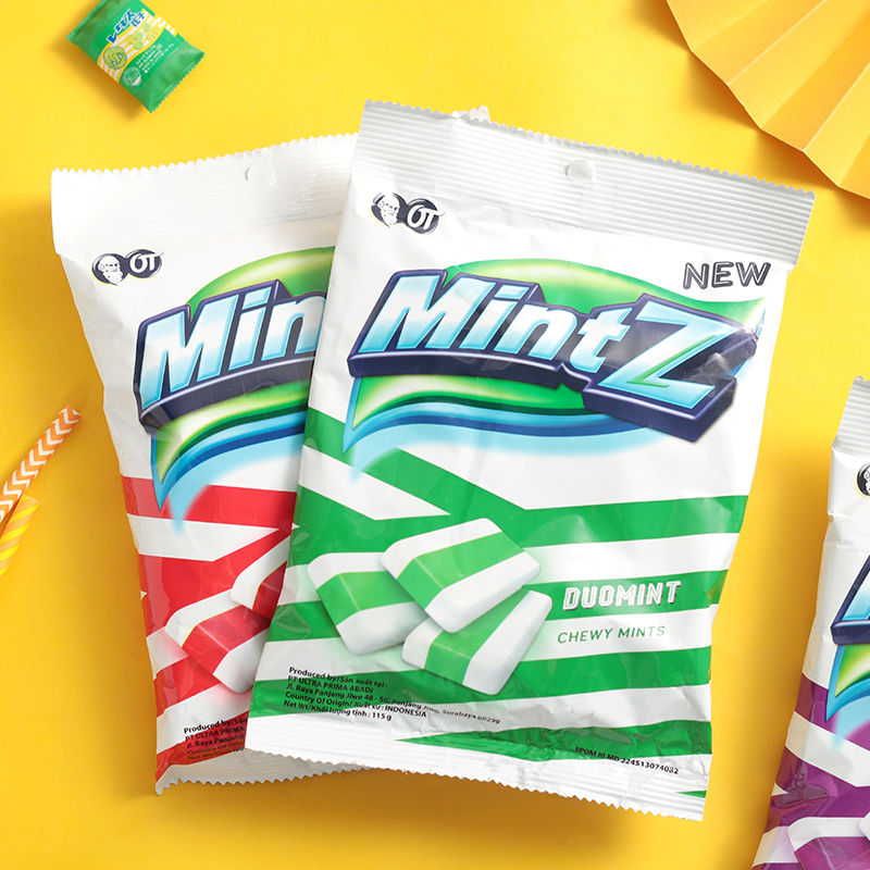 印尼进口零食MintZ明茨双重葡萄薄荷味软糖果115g儿童休闲清凉糖 - 图1