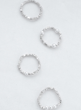 S925纯银光面碎银子珍珠戒指