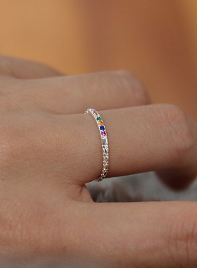 女925银清新简约极细戒指彩色