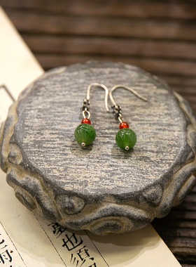 远镇古风配饰925纯银耳环和田白