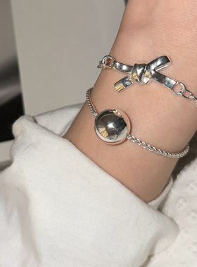 【新品】通体925纯银立体蝴蝶结绑带手链带延长链可调节