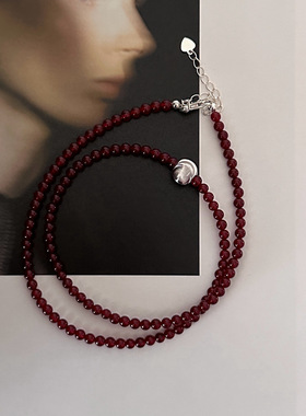 PLUS JEWELRY / 红玛瑙925银串珠项链本命项链氛围纯银猫眼银珠