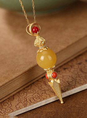 金刚杵女士镶嵌宝石挂坠天然蜜蜡