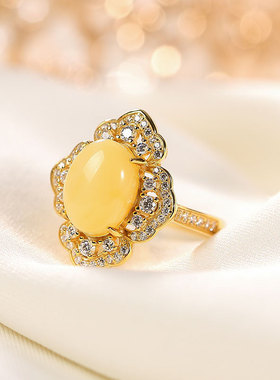 轻奢镀金女士情人节礼物蜜蜡戒指