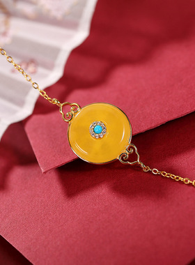 轻奢琥珀如意华丽风天然蜜蜡手串