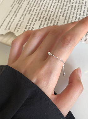 圆珠戒指通体纯银抽拉式裸链银珠可调节食指指环女士精致网红爆款