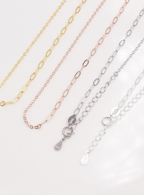 S925纯银不对称AB面压光项链DIY素链裸链方形车十字链子毛衣链