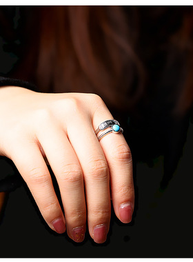 六字真言天然松石复古开口戒指环