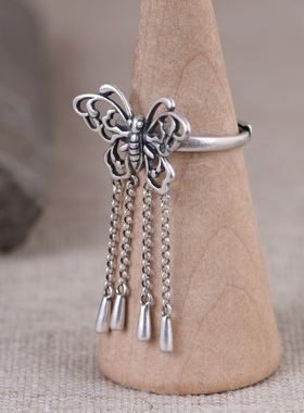 轻奢复古风汉服配饰流苏蝴蝶戒指