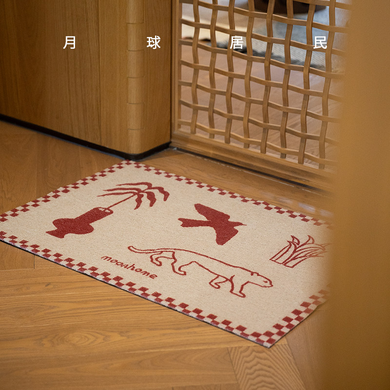 【月球居民】原创入户门丝圈地垫中古新年开门红脚垫除尘玄关防滑,淘宝优惠券,粉丝福利购,淘宝优惠卷
