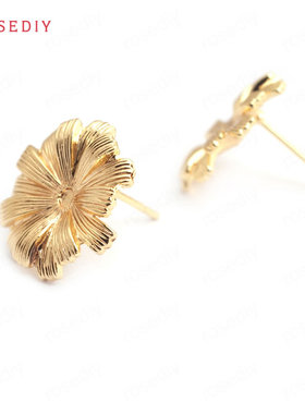 Diy饰品配件15.5MM 中间1.5MM 铜镀真金 花 耳钉(含耳塞) 35260