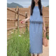 Thecoco embroidered shell hollow ຊຸດສີຟ້າສໍາລັບແມ່ຍິງໃນ summer, drapey, slimming ແລະຈັບຄູ່ກັບຊຸດທີ່ສົມບູນ.