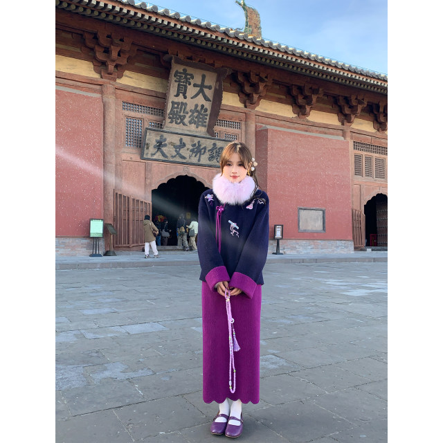 Thecoco 紫纸鸢  刺绣新中式可双面穿外套紫色羊毛双面呢套装女冬