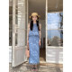 Thecoco embroidered shell hollow ຊຸດສີຟ້າສໍາລັບແມ່ຍິງໃນ summer, drapey, slimming ແລະຈັບຄູ່ກັບຊຸດທີ່ສົມບູນ.