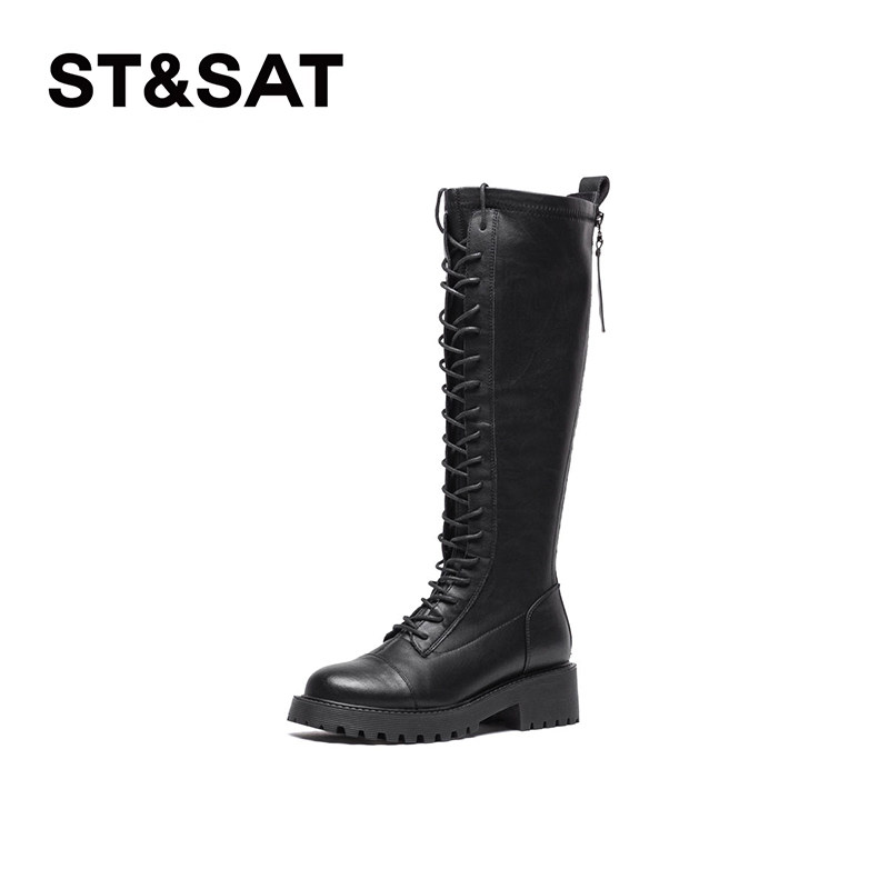St&Sat/星期六秋冬新款骑士靴厚底增高后拉链长筒靴女SS14117834,淘宝优惠券,粉丝福利购,淘宝优惠卷
