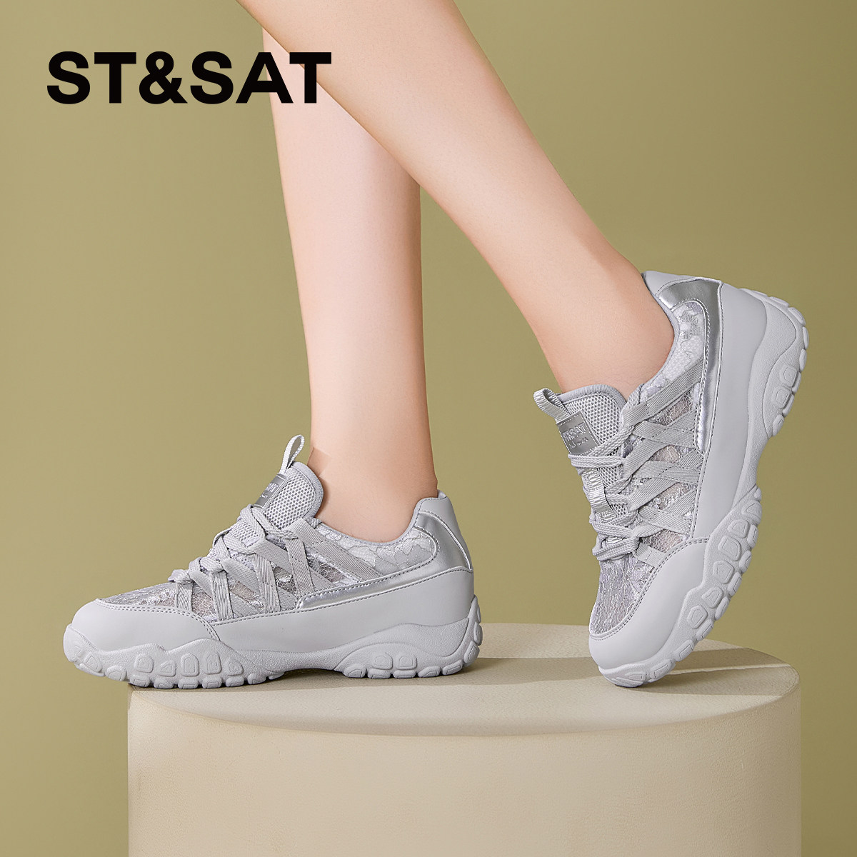 St&Sat/星期六春秋蕾丝芭蕾德训鞋厚底增高休闲单鞋女SSD2112W2C,淘宝优惠券,粉丝福利购,淘宝优惠卷