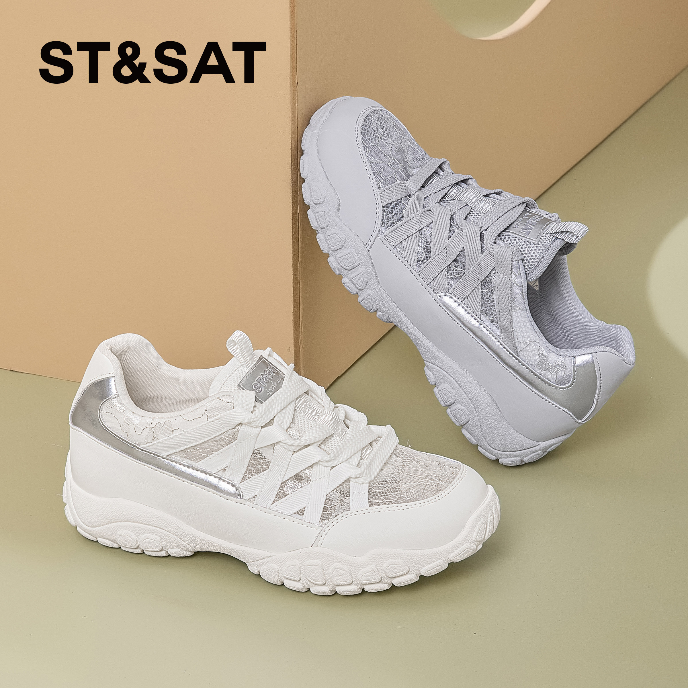 St&Sat/星期六春秋蕾丝芭蕾德训鞋厚底增高休闲单鞋女SSD2112W2C,淘宝优惠券,粉丝福利购,淘宝优惠卷