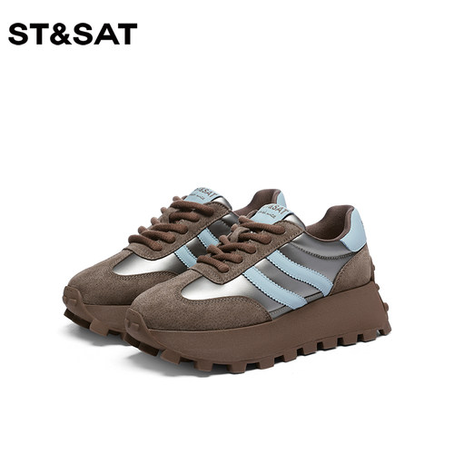 St&Sat/星期六春秋圆头拼接系带增高厚底低帮老爹鞋女SS33112I57 - 图2
