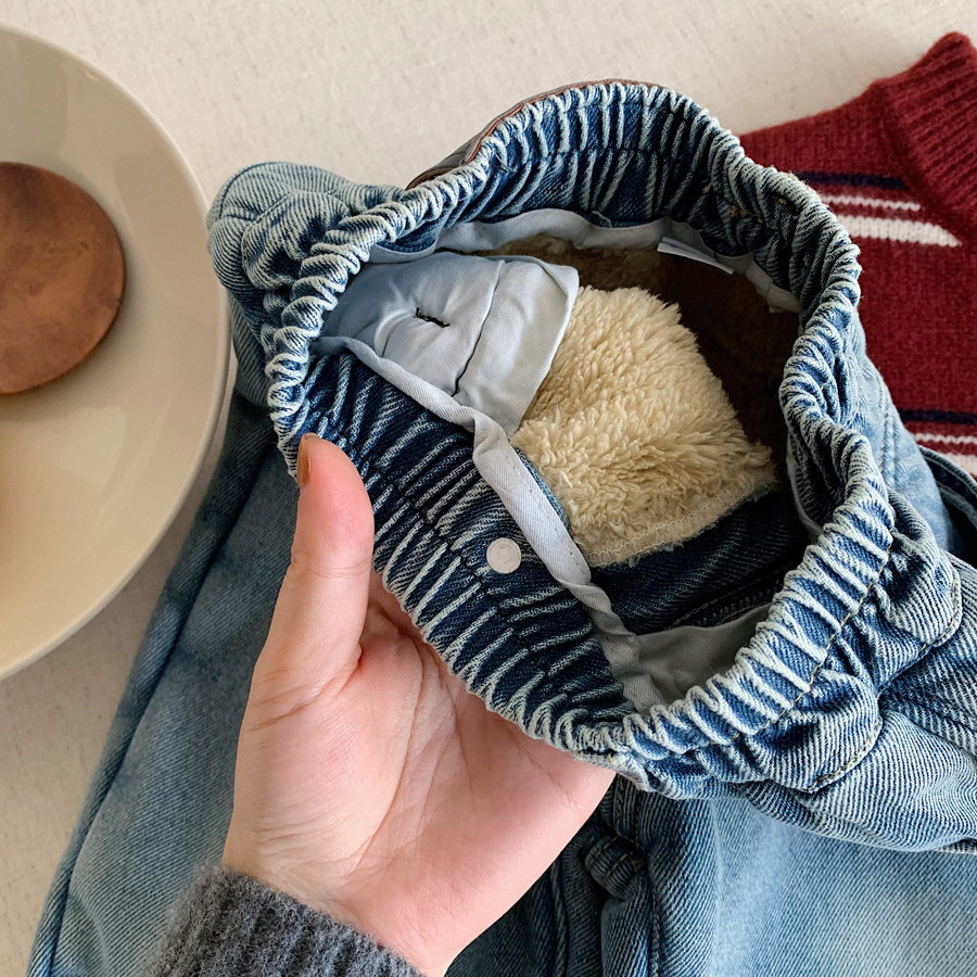 儿童牛仔裤男加绒2025冬季款小童纯色长裤子宝宝直筒休闲裤女加厚,淘宝优惠券,粉丝福利购,淘宝优惠卷