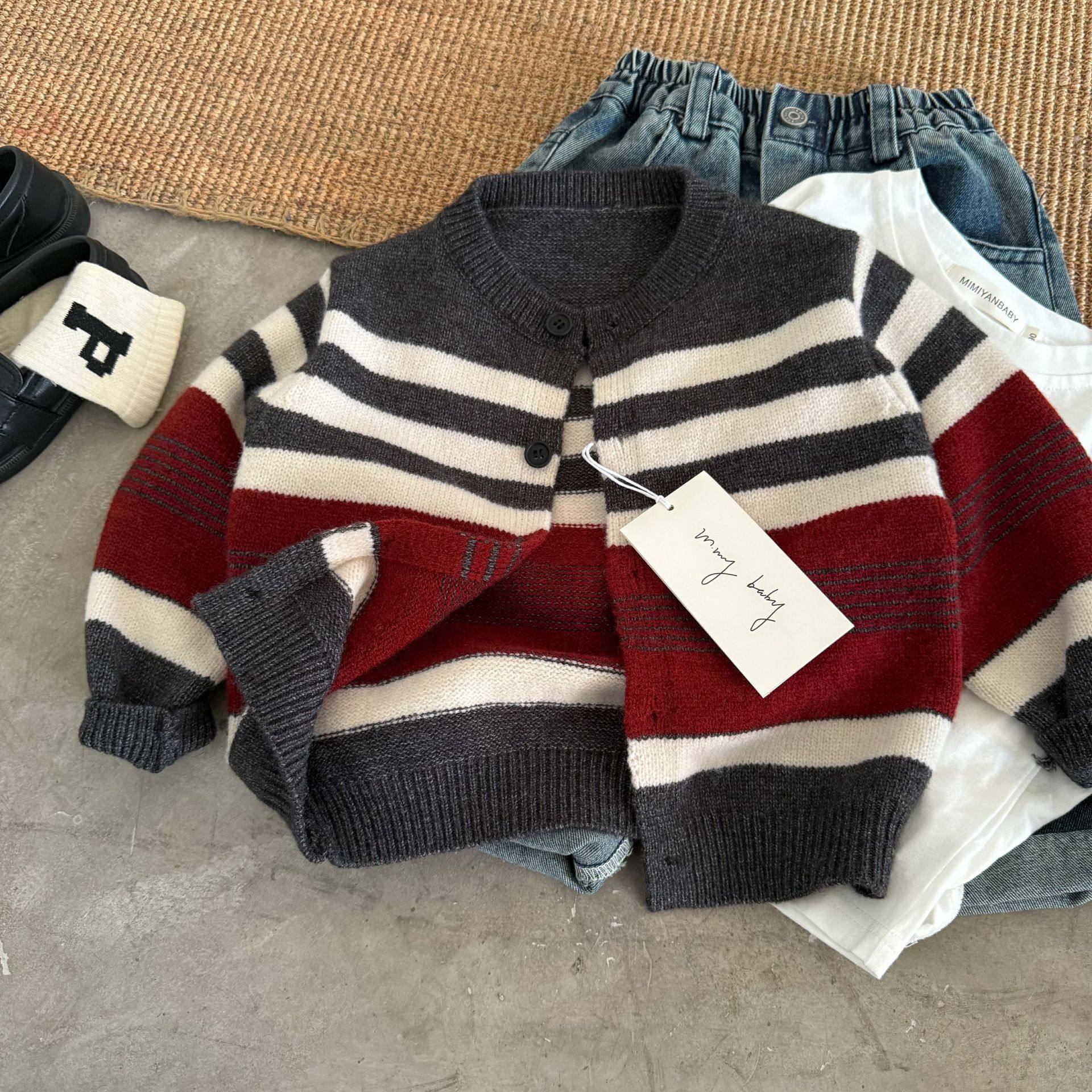 儿童条纹毛衣男2025秋季新款小童针织开衫柔软宝宝撞色外套女洋气,淘宝优惠券,粉丝福利购,淘宝优惠卷