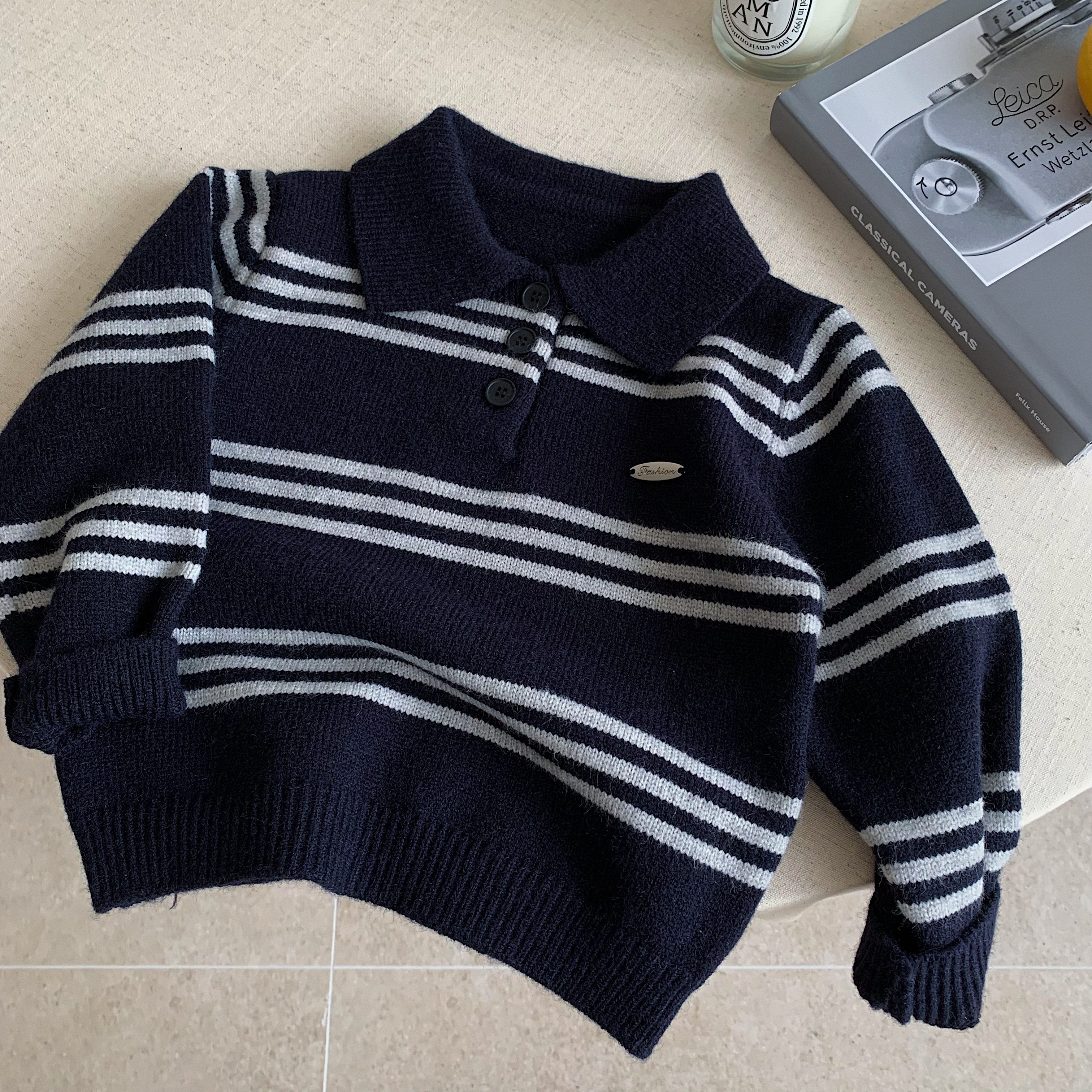 儿童Polo领毛衣男女童加厚休闲针织衫2025冬款宝宝条纹套头打底衫,淘宝优惠券,粉丝福利购,淘宝优惠卷