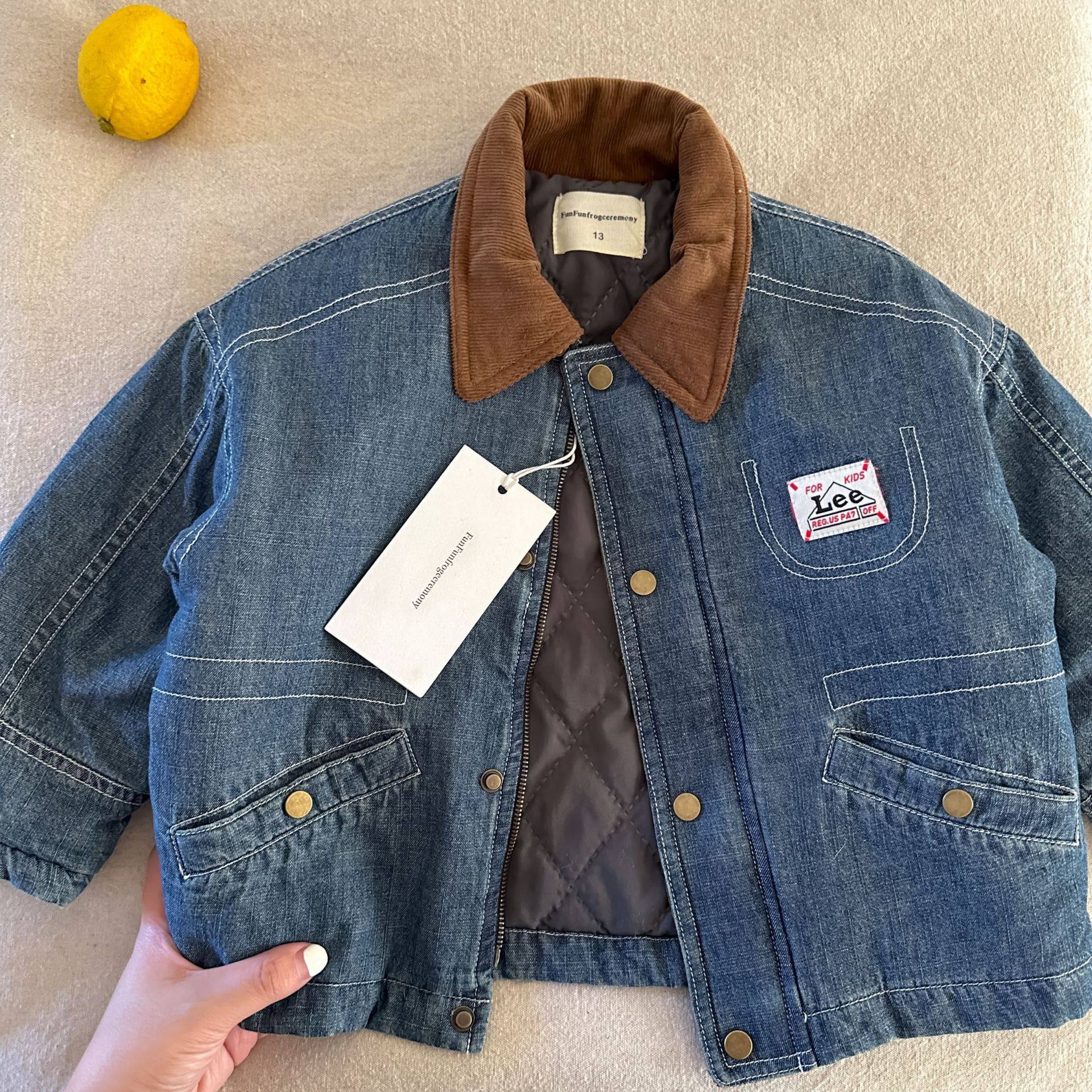 儿童牛仔外套男夹棉2025秋冬新款小童棉服明线宝宝字母棉衣女洋气,淘宝优惠券,粉丝福利购,淘宝优惠卷