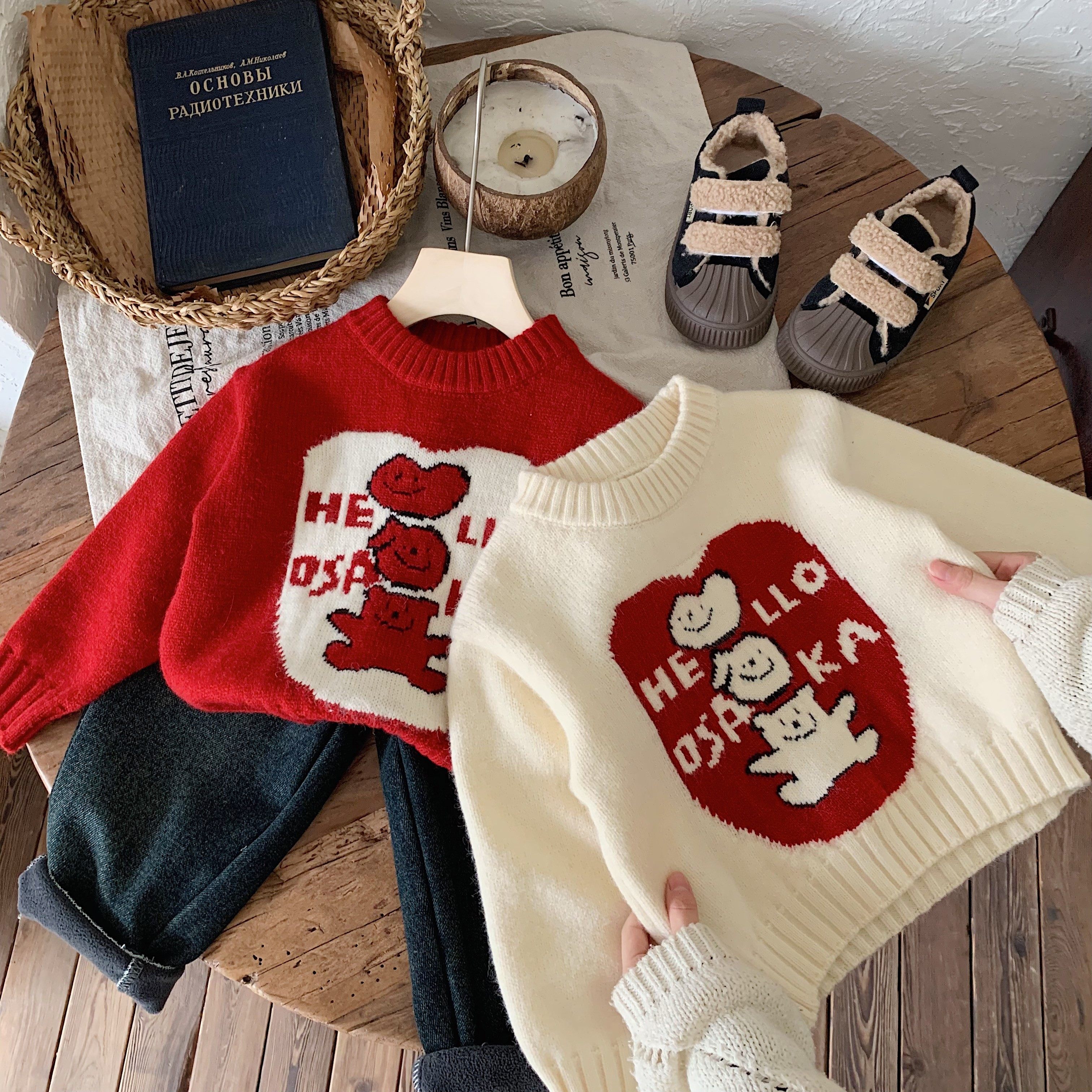 儿童提花毛衣加厚男童过年冬装喜庆宝宝卡通小熊字母针织衫女新年,淘宝优惠券,粉丝福利购,淘宝优惠卷