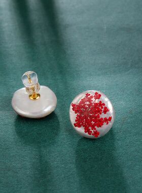 特价清仓天然异形巴洛克钮扣款珍珠永生花女人味耳钉S925银烟花耳
