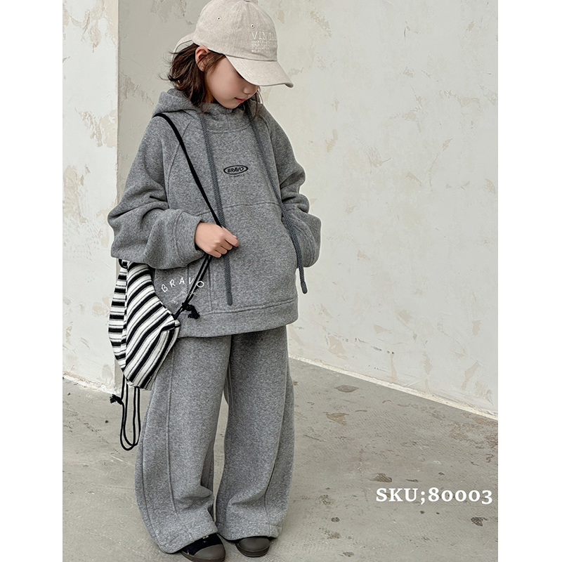 布芮欧童装2024冬新款女童中大童韩版一体绒卫衣套装可亲子80003 - 图1