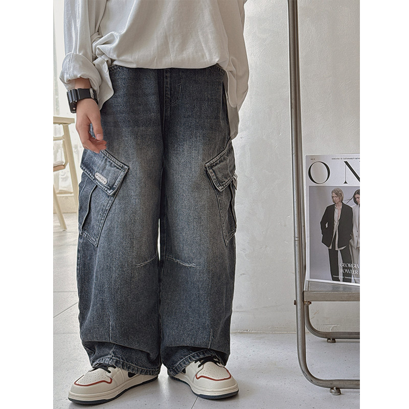 大E小e童装2025秋季新款男女童水洗工装牛仔裤儿童宽松休闲裤8523 - 图0