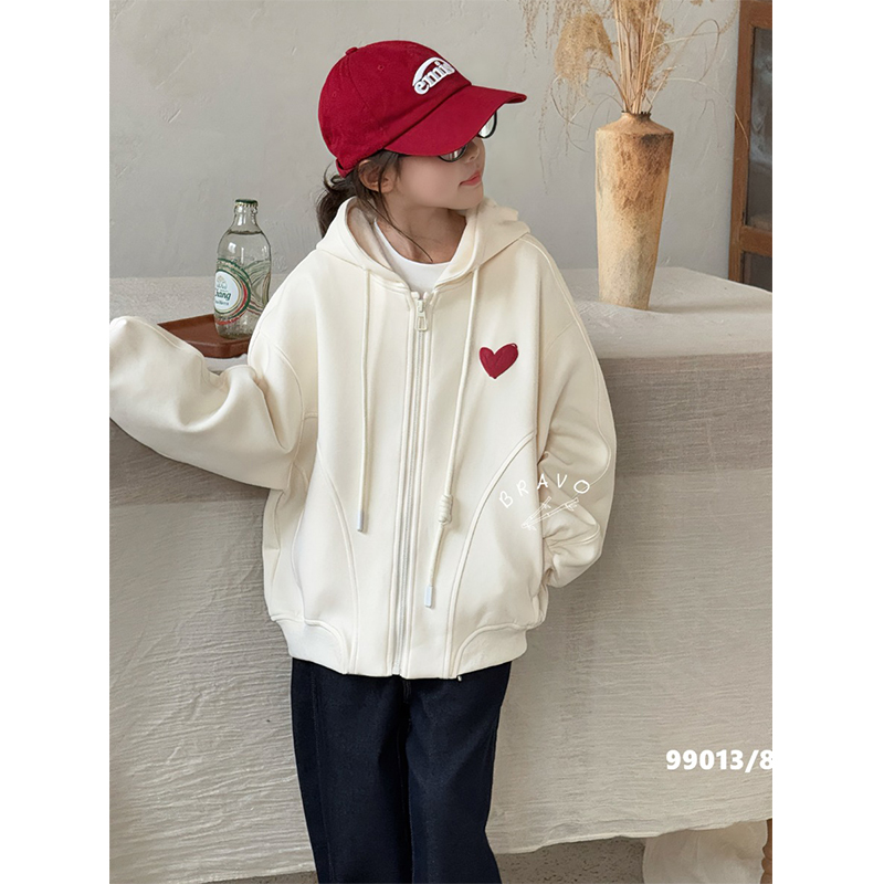 布芮欧童装2025春季新款女童时尚爱心印花连帽卫衣外套上衣99013 - 图2