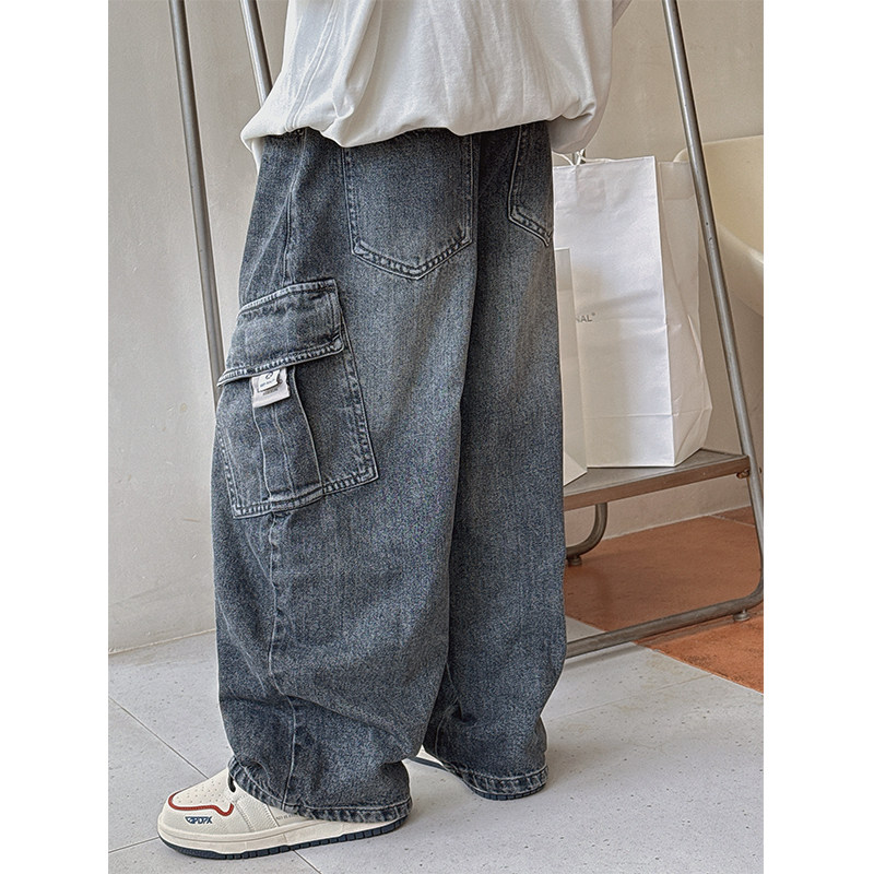 大E小e童装2025秋季新款男女童水洗工装牛仔裤儿童宽松休闲裤8523 - 图1