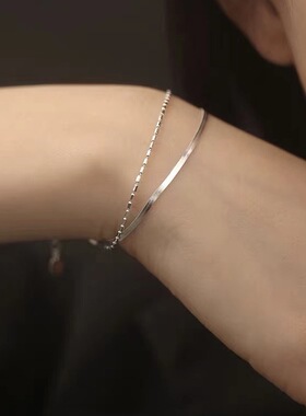 925镀银扁蛇骨链双层手链女手饰个性简约学生礼物小众设计