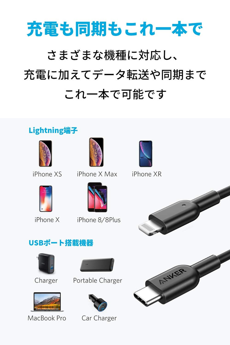 日本版本进口ANKER安克PD快充USB-C转Lightning数据线MFI认证适用苹果11/12/13/14手机充电线超强耐用结实-图1