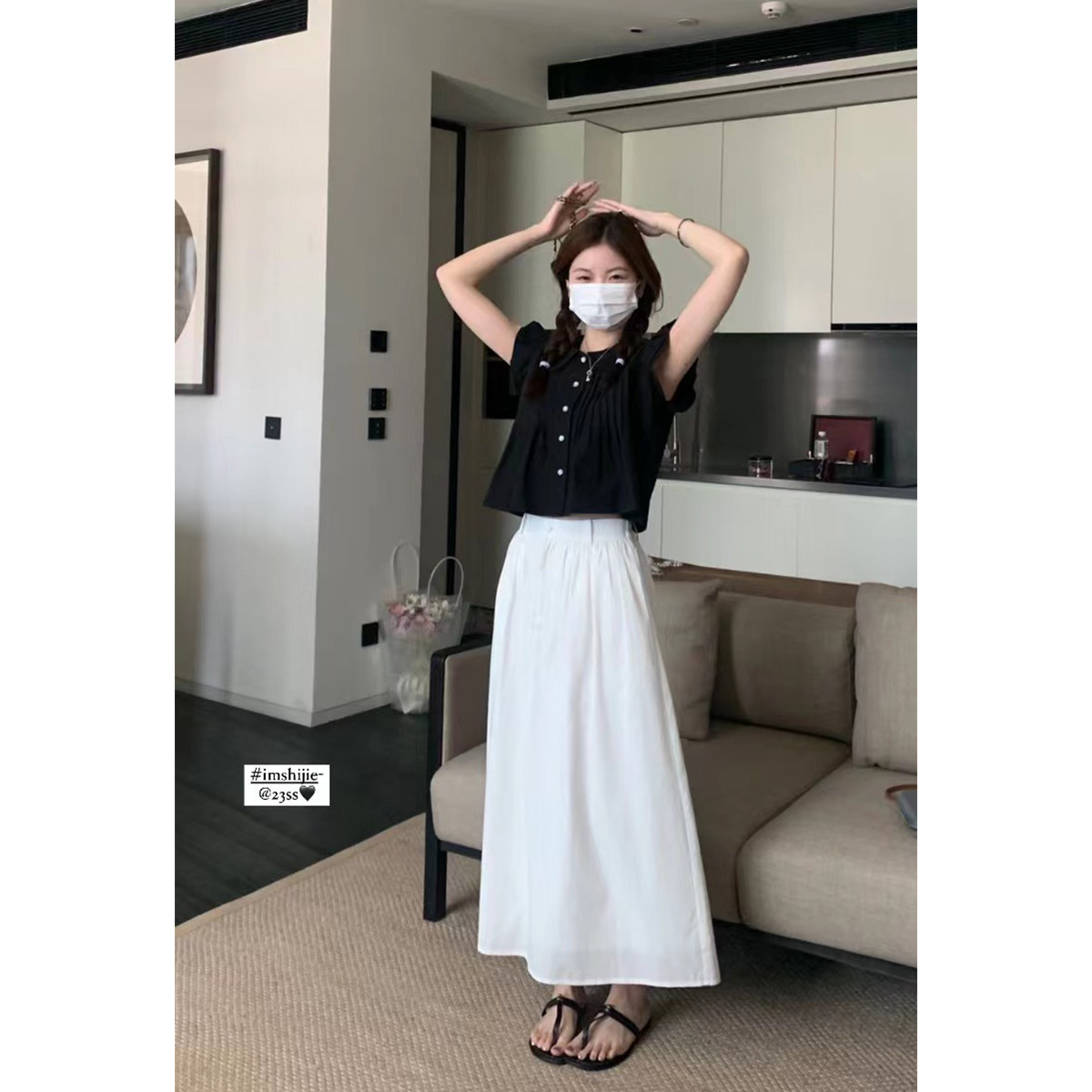 【现货】im向元气甜美娃娃领小飞袖棉麻衬衫女夏短款单排扣上衣_虎窝淘
