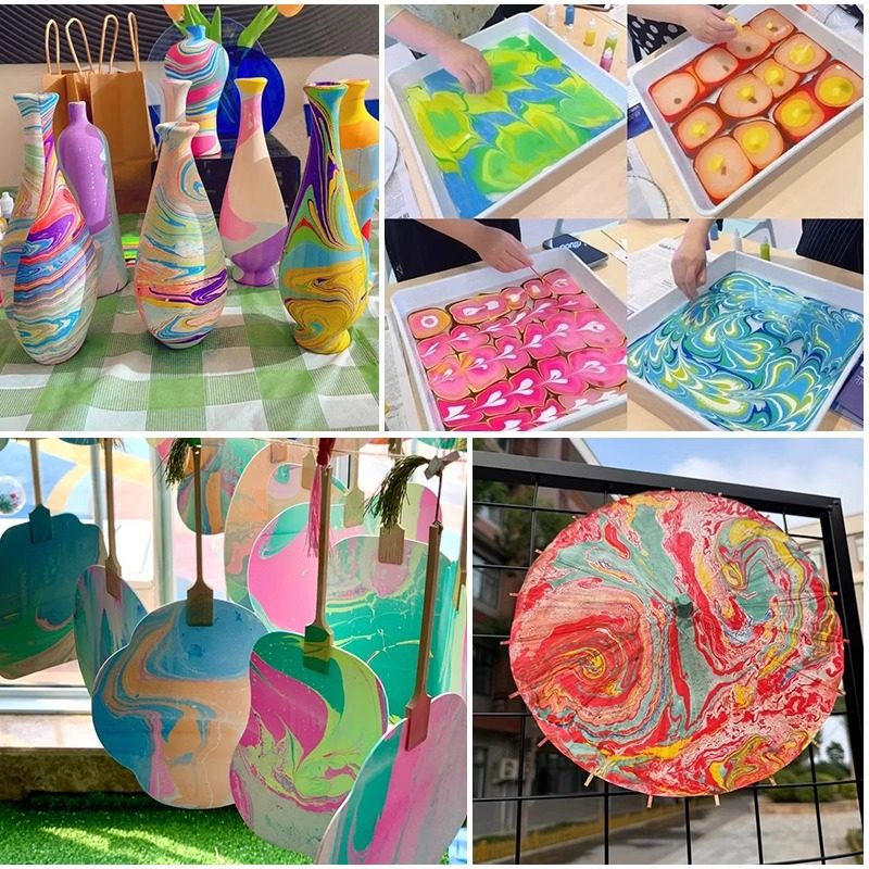 儿童水拓画颜料diy材料包水拓扇子套装水上画画涂鸦湿拓画浮水画,淘宝优惠券,粉丝福利购,淘宝优惠卷